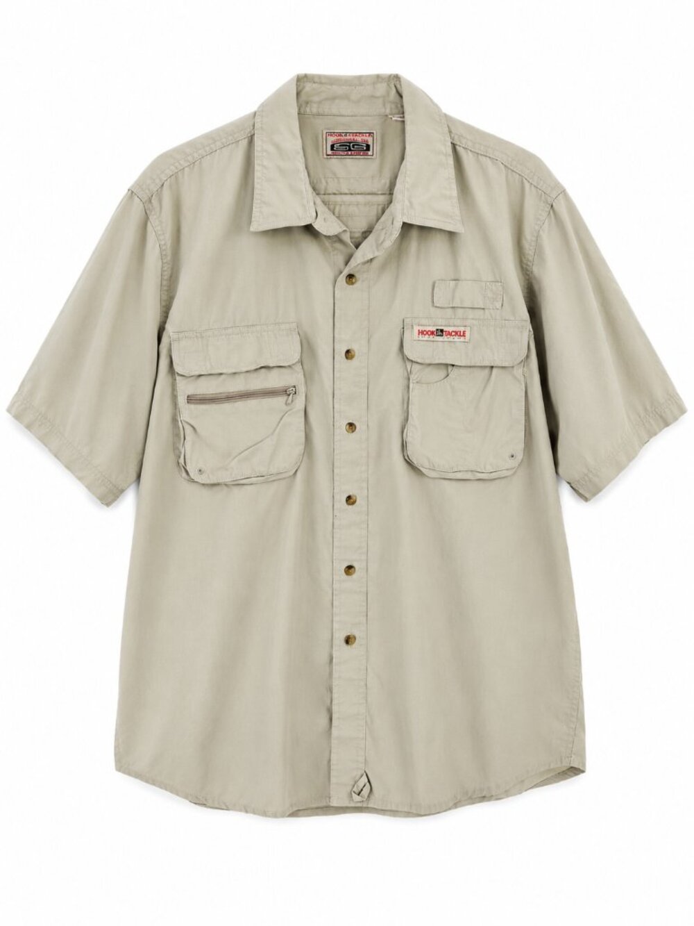 Hook & Tackle Fishing Shirt Khaki Utility Vented Medium Outdoors Rugged Men's